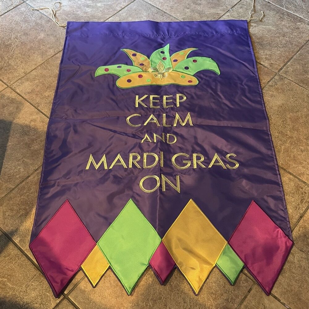 Mardi Gras Flag, Fleur De Lis Keep Calm and Mardi Gras On - House, Garden Flag